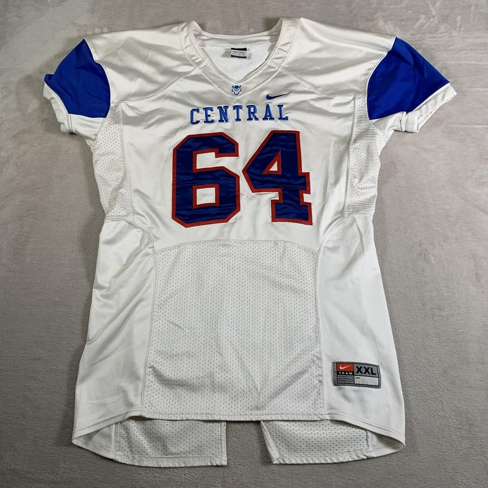 Central Jersey Mens XXL White Blue Football 64 Nike Team Tackle Twill Mesh